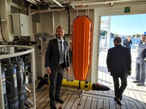 SCOOT director Sebastiaan Swart is relieved, having shown diving robot/glider to the king, after the ship inauguration.